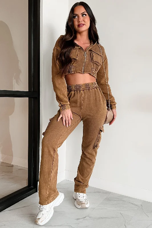 Talk Later Mineral Wash Hoodie & Sweatpants Set (Mocha) Athletic Women's 