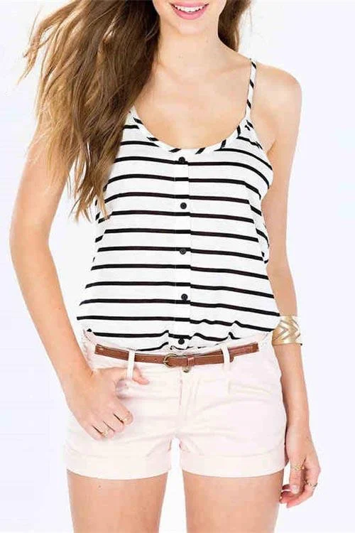 Custom Round Neck Stripe Sleeveless Camis Artistic Women's Hand - painted