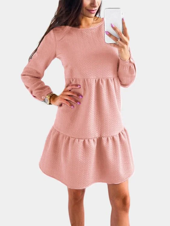 Wholesale Pink Round Neck Long Sleeve Mini Dresses Compression