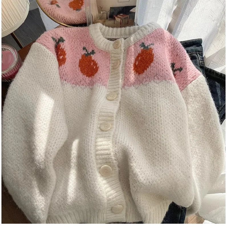 Jacquard round neck sweater jacket for women knitted cardigan S4918 Laid - back Women's Style Jacquard round neck sweater jacket for women knitted cardigan S4918 Laid - back Women's Style