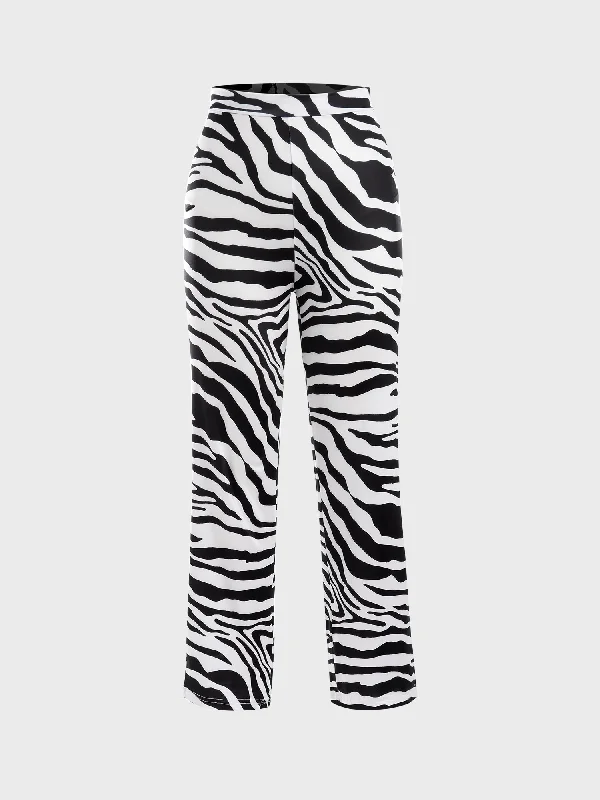 Midsize Popping Personality Zebra Print Pants Cool Women's Distressed