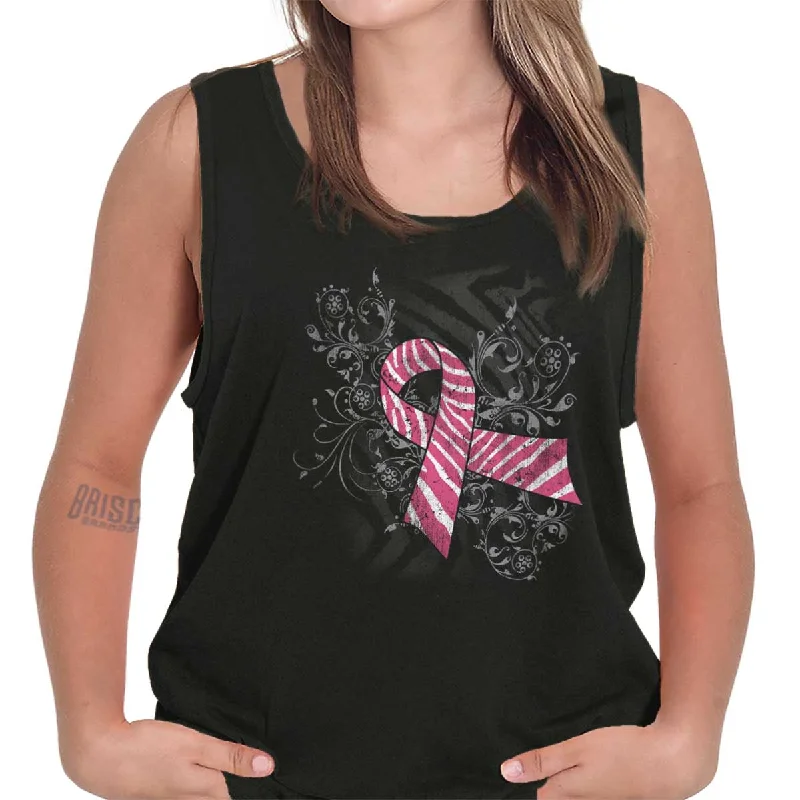 Pink And White Ribbon Tank Top Compression
