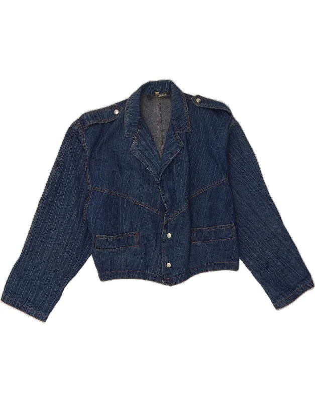 VINTAGE Womens Crop Denim Jacket UK 10 Small Blue Business