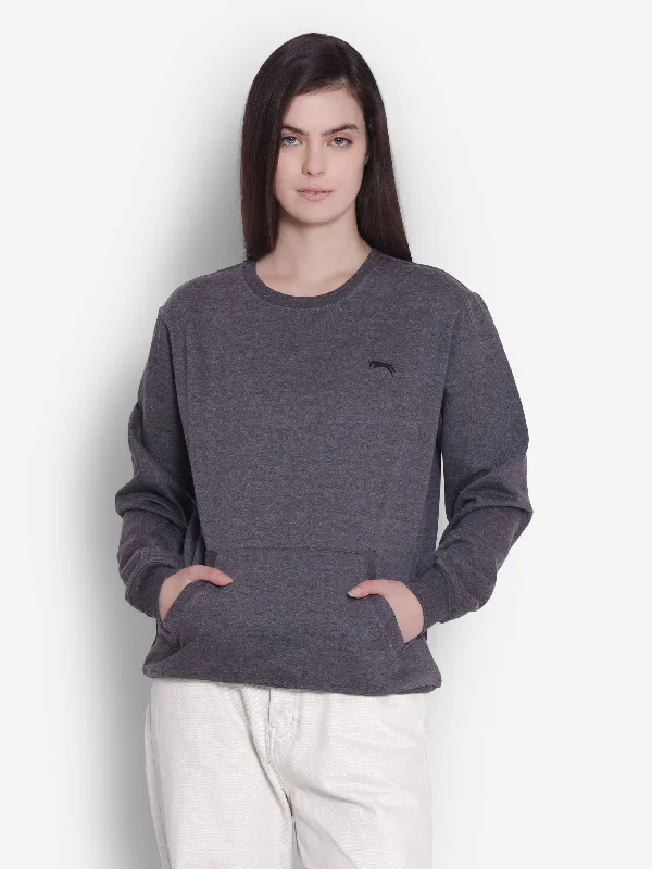JUMP USA Women Solid Dark Grey Pullover Sweatshirt Laid - back Women's Style