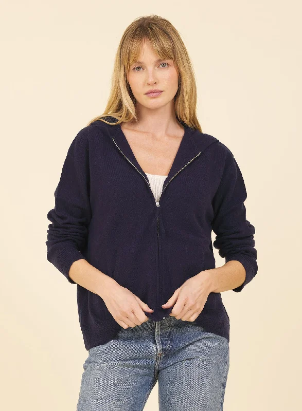 Colorado Cashmere Hoodie - Navy Casual Women's Loose - fitting