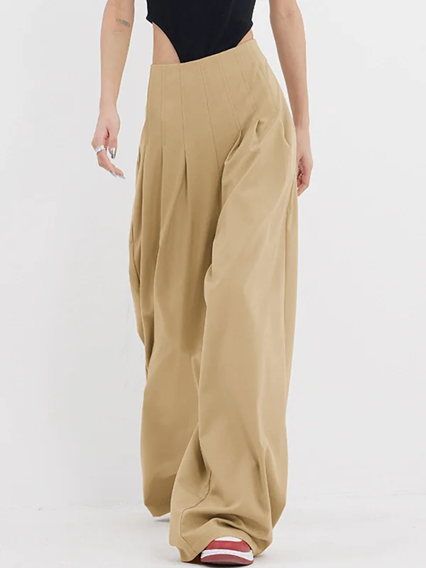 BerryBetty - Street Oversized Pleat Wide Leg Pants Earthy Women's Hemp - based