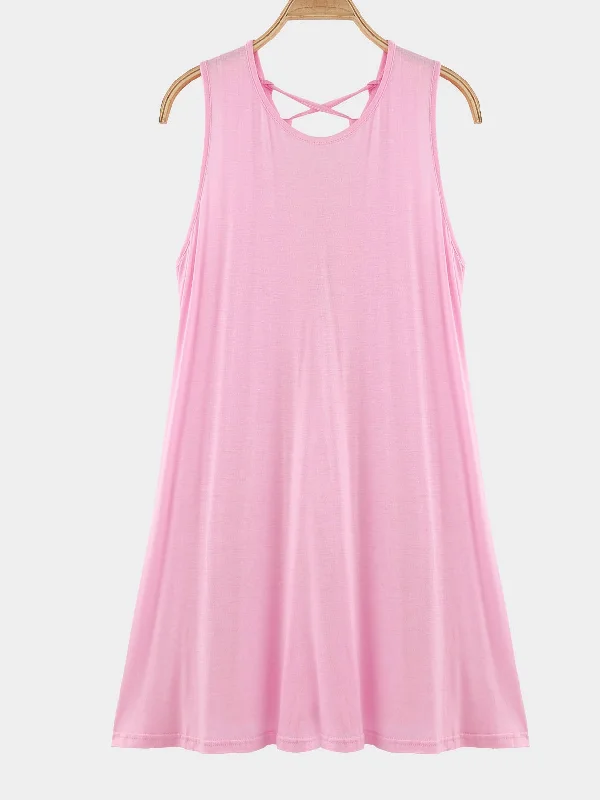 Wholesale Pink Crew Neck Sleeveless Mini Dresses