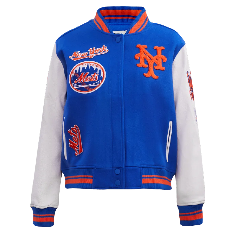 MLB NEW YORK METS RETRO CLASSIC WOMEN'S RIB WOOL VARSITY JACKET (ROYAL/ORANGE/ROYAL)