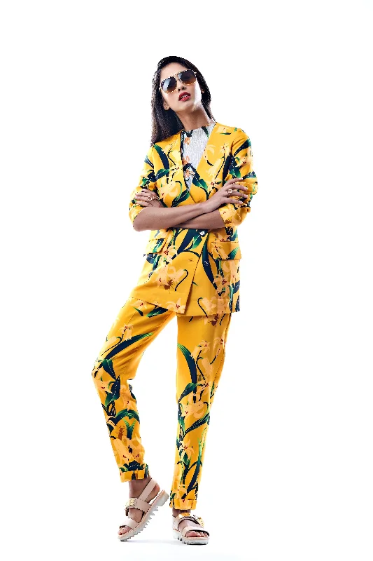 Mustard Lily Print Blazer Monochromatic All - in - one