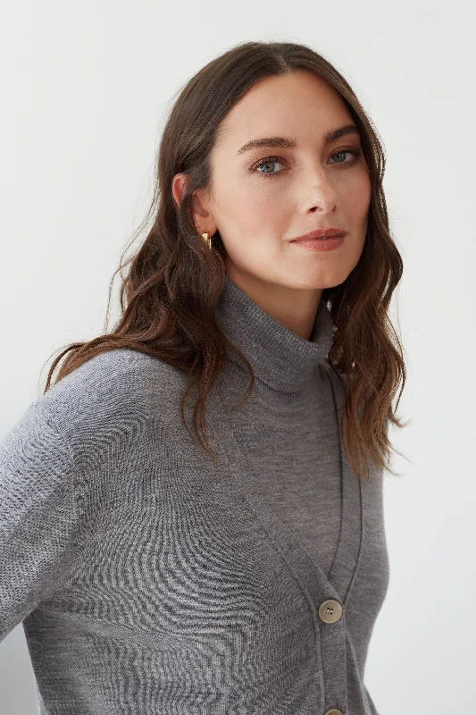 Grey Pure Merino Cardigan Practical Women's Multi - 