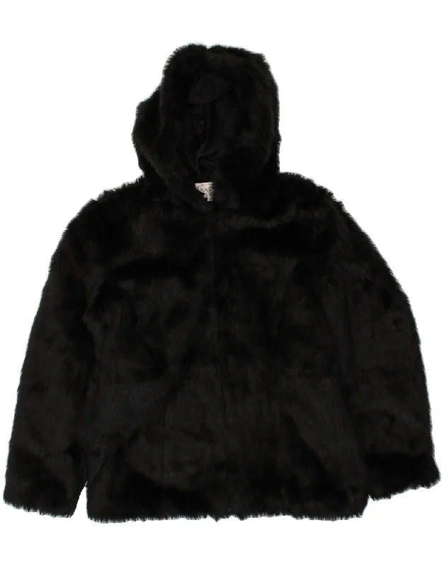 SASHA Womens Hooded Faux Fur Jacket UK 16 Large Black Polyester