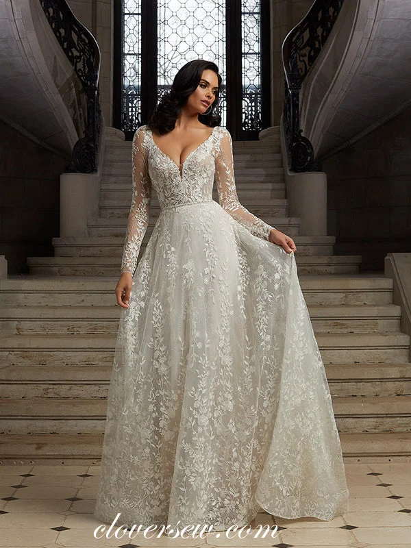 Ivory Long Sleeves Fully Lace A-line Keyhole Back Vintage Wedding Dresses, CW0351 Earthy Women's Ivory Long Sleeves Fully Lace A-line Keyhole Back Vintage Wedding Dresses, CW0351 Earthy Women's
