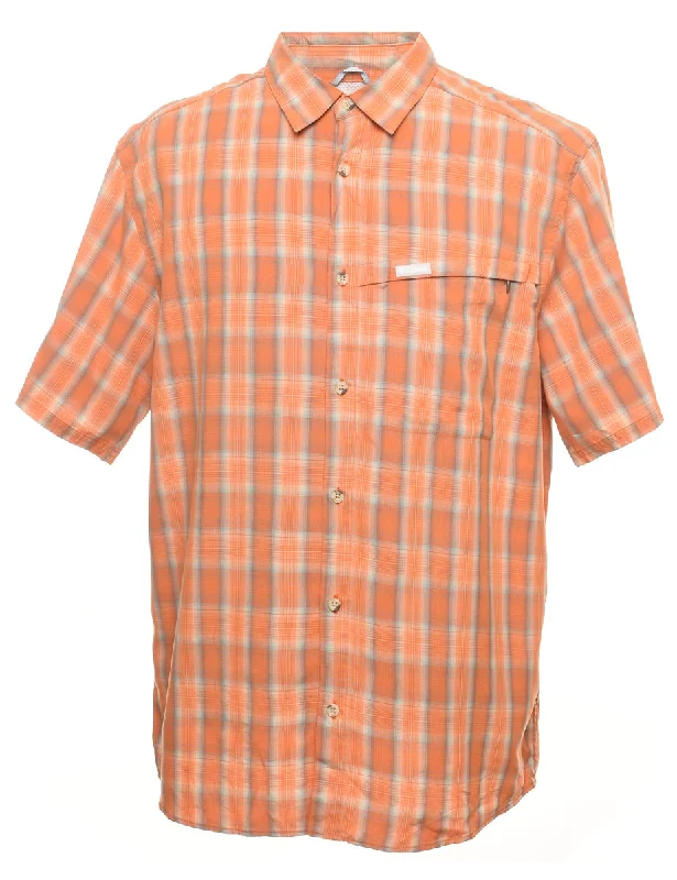 Columbia Checked Orange Short-Sleeve Shirt - XL Youthful Women's Anime - inspired