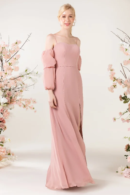 Trumpet Sweep-Brush Train Chiffon Bridesmaid Dress CB0459 Streetwear Style for 