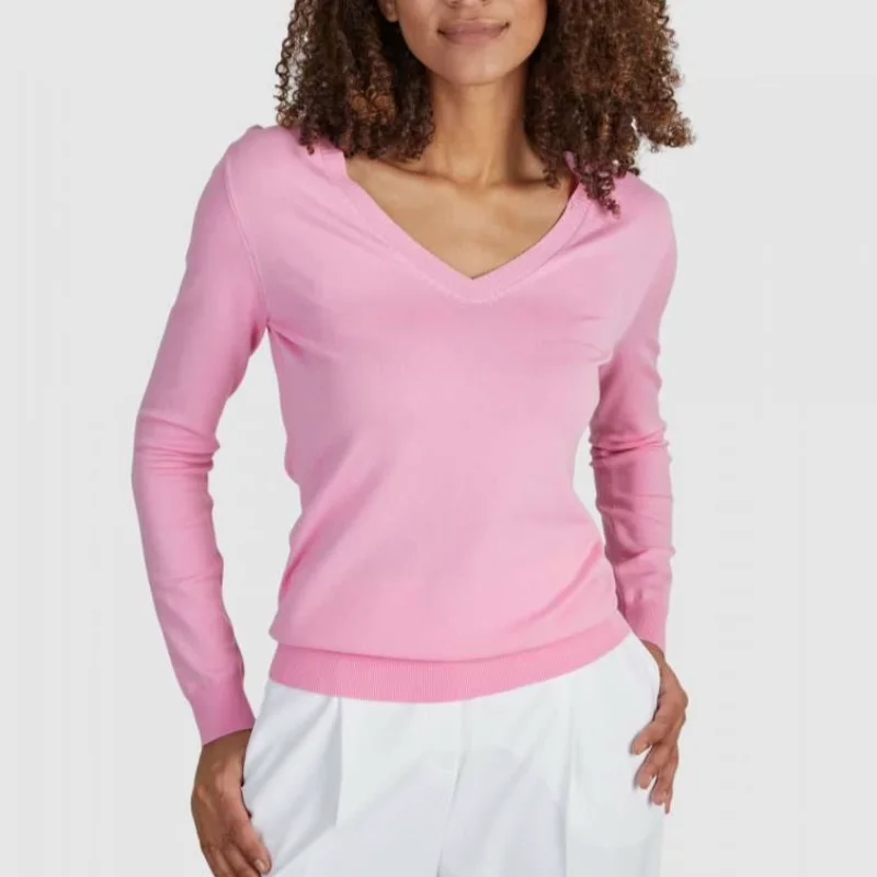 Marc Aurel V-Neck Sweater - Pink Practical Women's Quick - dry
