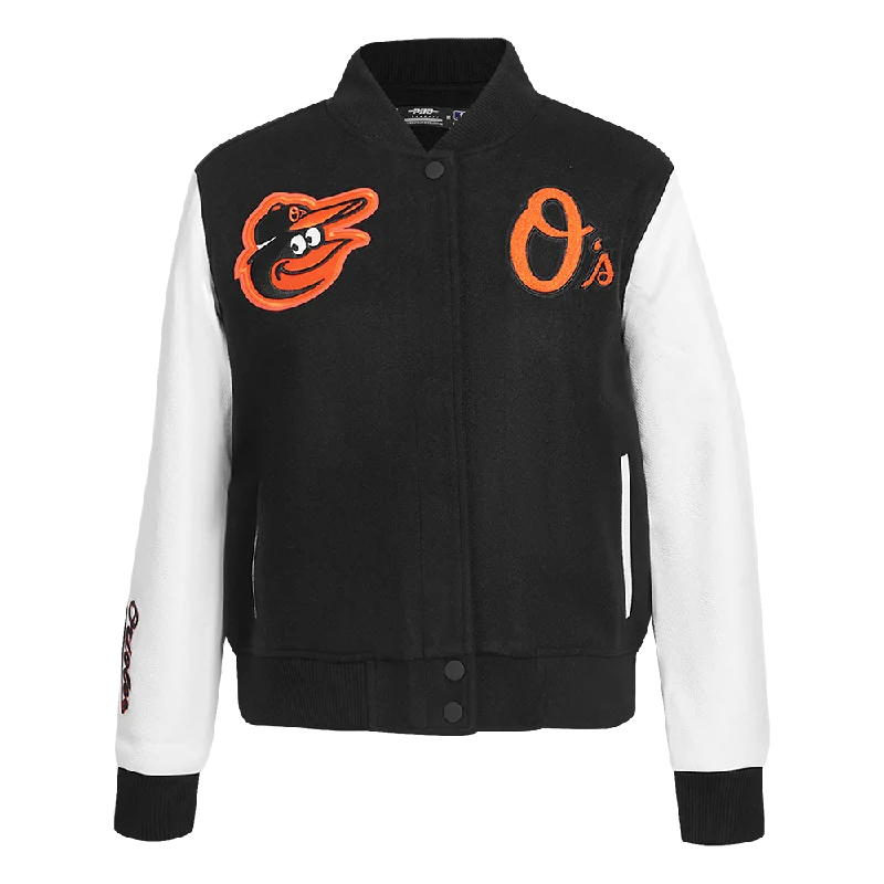MLB BALTIMORE ORIOLES CLASSIC WOOL WOMEN'S VARSITY JACKET (BLACK/WHITE) Casual Women's Loose - fitting MLB BALTIMORE ORIOLES CLASSIC WOOL WOMEN'S VARSITY JACKET (BLACK/WHITE) Casual Women's Loose - fitting