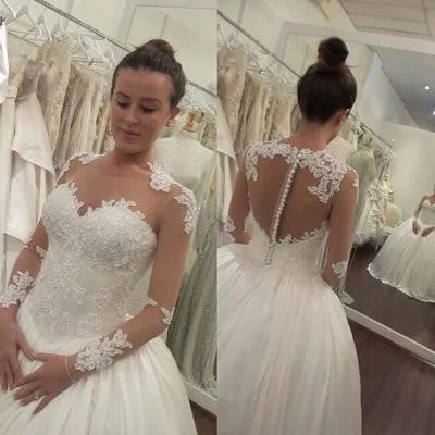 Elegant Wedding Dress,white Wedding Dresses,Long Sleeve wedding Dress,See-through Wedding Dresses,Cheap Wedding Dress,PD00129 Adventure