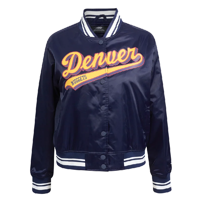 NBA DENVER NUGGETS SCRIPT TAIL WOMEN'S SATIN JACKET (MIDNIGHT NAVY)