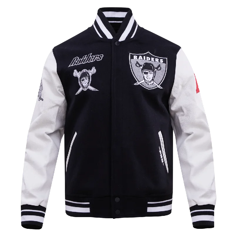 NFL LAS VEGAS RAIDERS RETRO CLASSIC MEN'S RIB WOOL VARSITY JACKET (BLACK/WHITE)