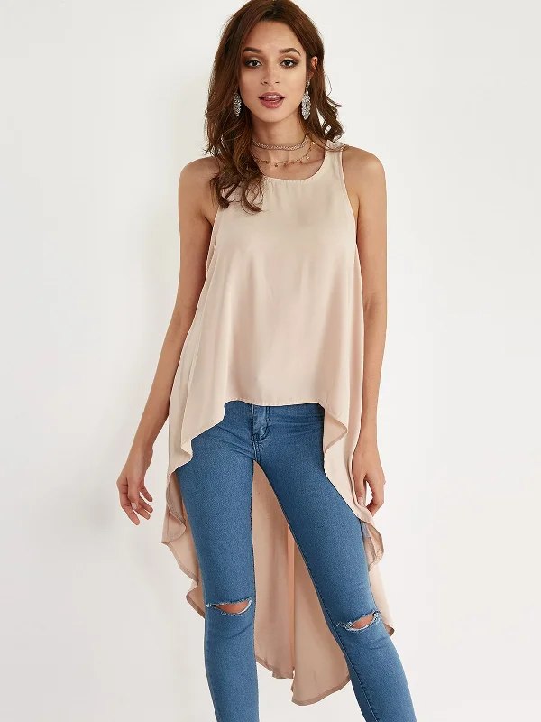 Custom Round Neck Backless Sleeveless Irregular Hem Khaki Camis Sophisticated Women's Custom Round Neck Backless Sleeveless Irregular Hem Khaki Camis Sophisticated Women's