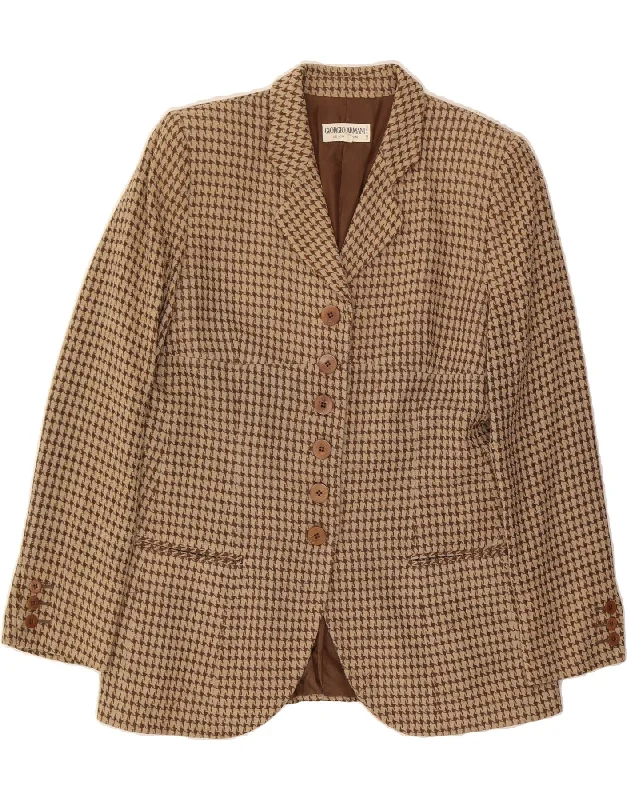 GIORGIO ARMANI Womens Blazer Jacket IT 48 XL Brown Houndstooth Classic Minimalist Women's Casual GIORGIO ARMANI Womens Blazer Jacket IT 48 XL Brown Houndstooth Classic Minimalist Women's Casual