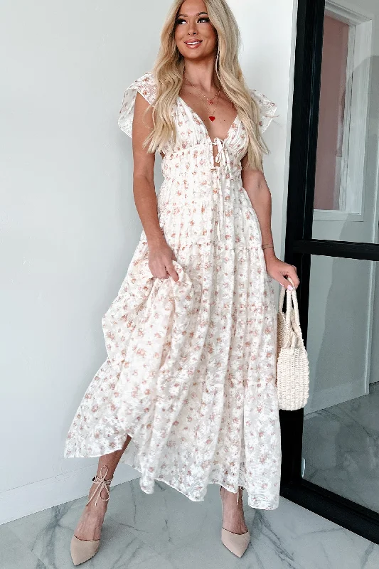 Blissful Nature Floral Maxi Dress (Cream/Peach) Bold Women's Statement