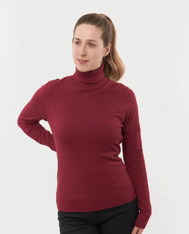 SIZE XL - PURE GOLF Glow Roll Neck Garnet Berry 005 Refined Women's 
