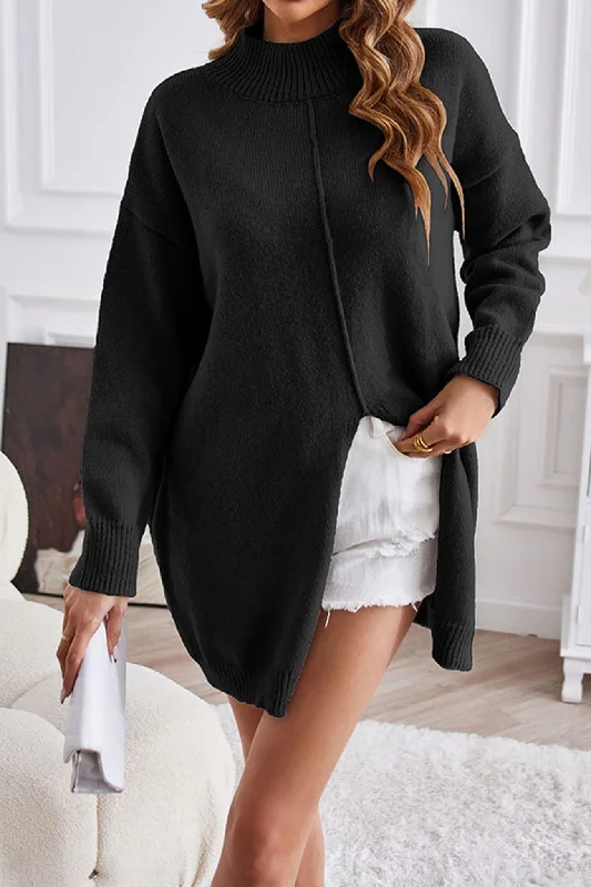 BerryBetty - Turtleneck Slit-front Mid-Length Sweater Luxurious Women's High -  end