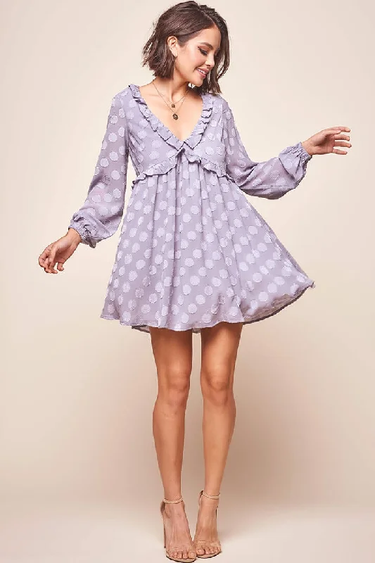 Cutie Pie Long Sleeve Babydoll Dress Grey Bold Women's Statement