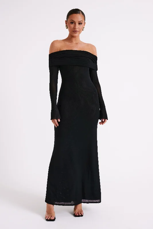 Josie Off Shoulder Mesh Maxi Dress - Black Earthy Women's 