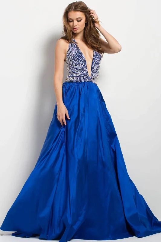 Jovani Plunging Crystal Crusted Evening Gown 45031  - 1 pc Royal In Size 4 Available