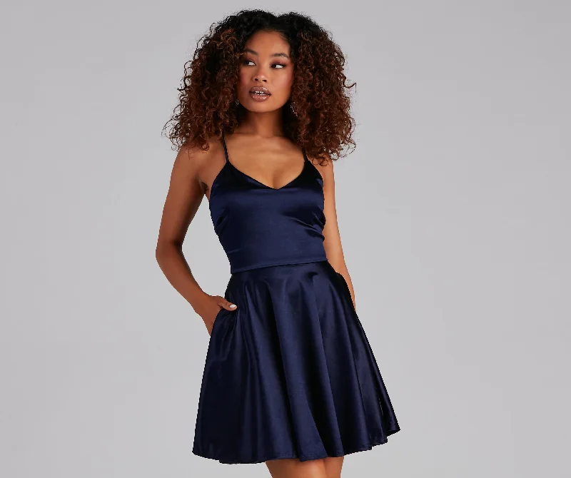 Stunning In Satin Skater Dress Sporty Women's Athleisure 