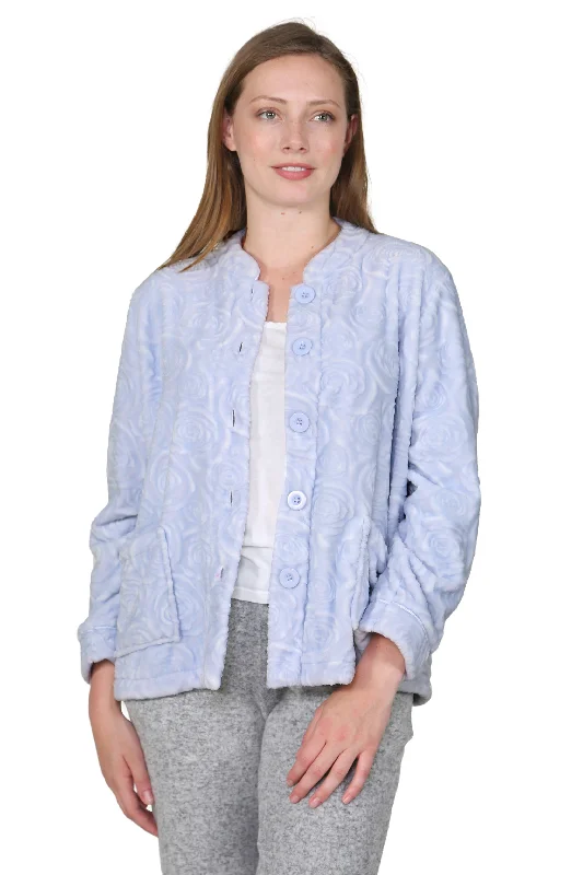 LA CERA Women's Fleece Rose Sculptured Bed Jacket Elegant Women's 