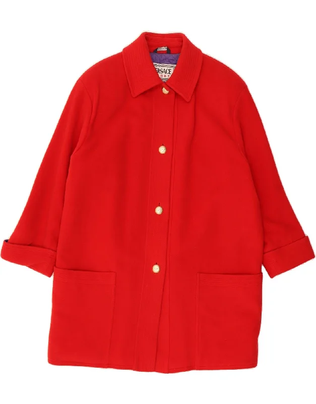 VERSACE Womens Overcoat EU 40 Medium Red Wool Classic Polished Women's Silk