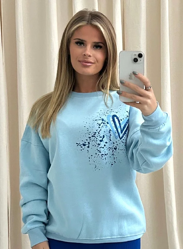 Royal Blue Heart Graffiti Sweatshirt Blue Contemporary 
