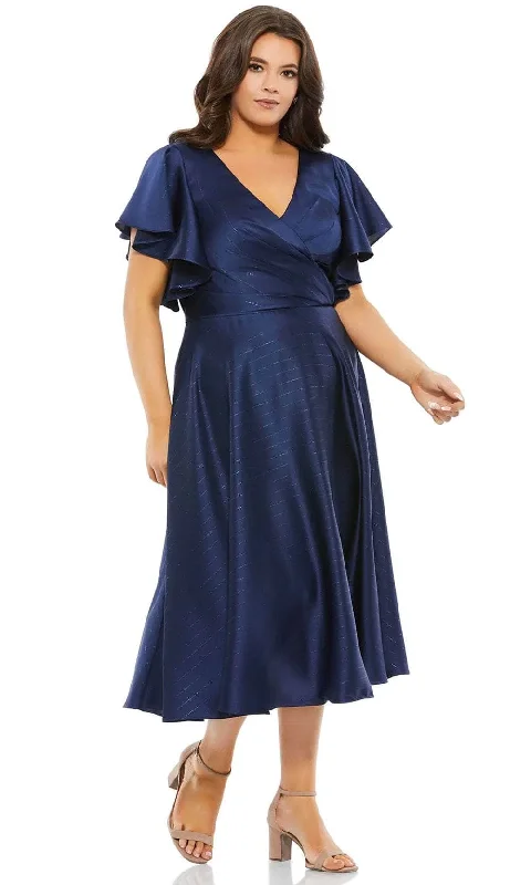Mac Duggal 49500 - Pleated Faux Wrap Tea Length Dress Hip Women's Urban