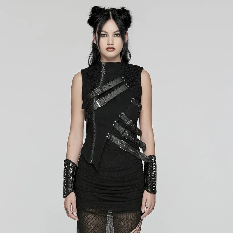 Women's Punk Asymmetric Stand Collar Vest Sporty Women's Tennis
