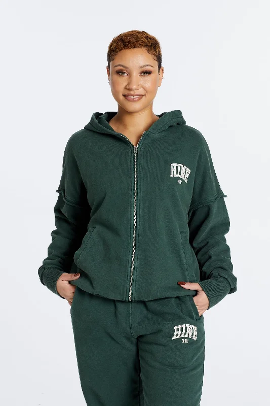 OVERSIZED WASHED ZIP UP HOODIE PINE Elegant Women's Formal 