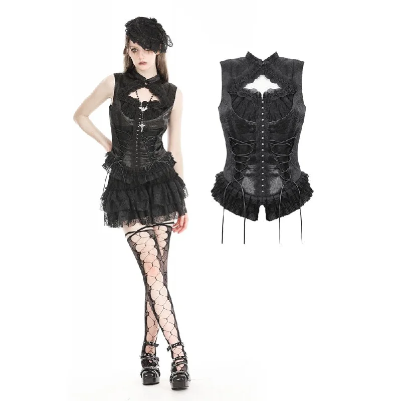 Women's Gothic Lace Splice Lace-up Vest Edgy Women's Punk