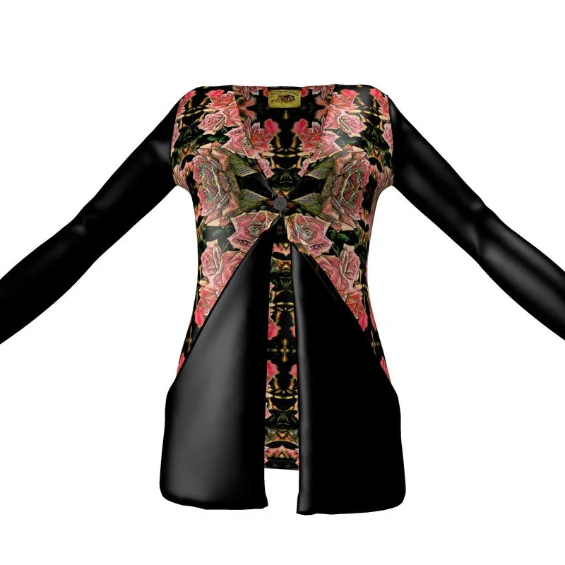 Floral Embosses: Roses 06-01 Ladies Designer Drop Pocket Cardigan Traditional Women's Floral Embosses: Roses 06-01 Ladies Designer Drop Pocket Cardigan Traditional Women's