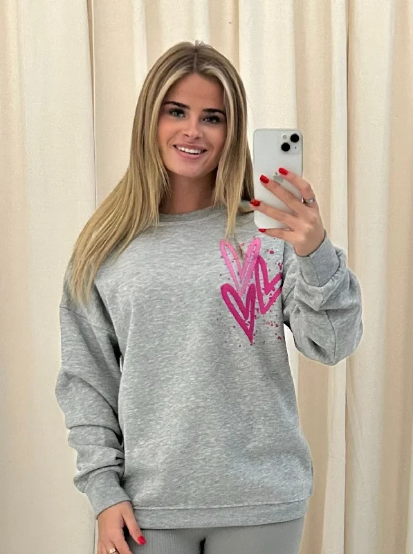 Miss Runway Multicolour Heart Graffiti Sweatshirt Grey Sporty Women's Athleisure 