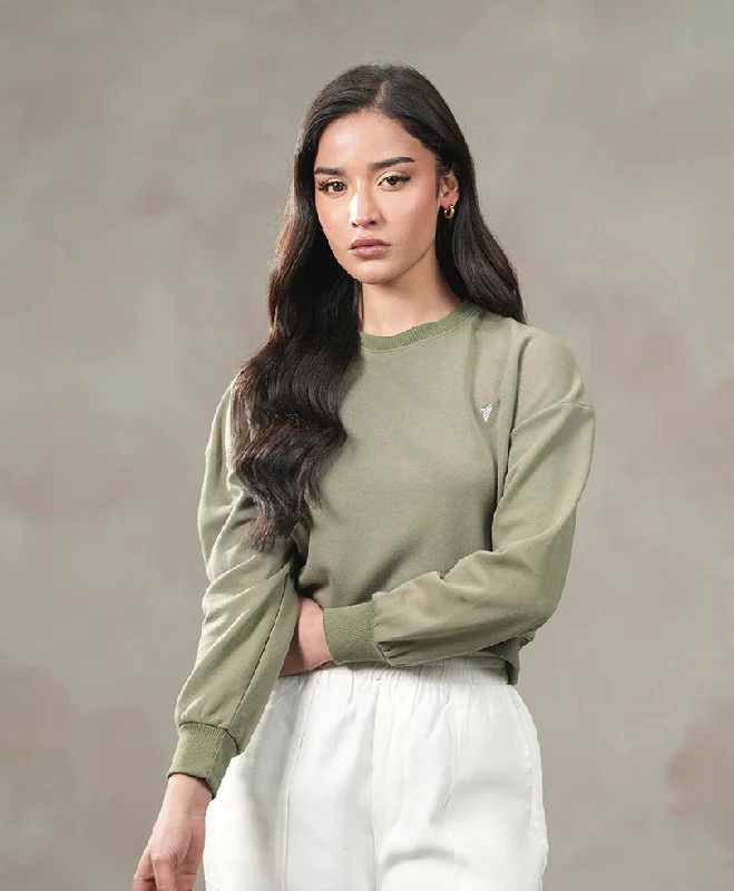 Olive Cropped Sweatshirt (Women) Cool Women's Distressed