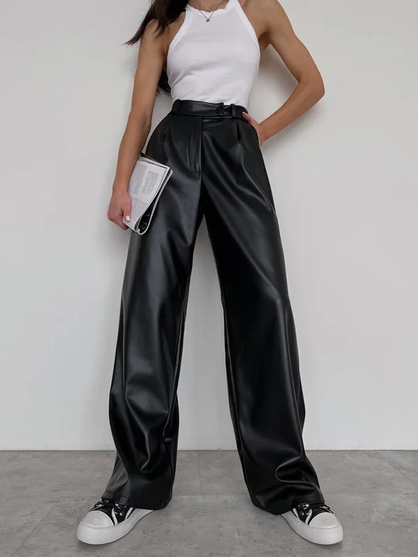 BerryBetty - Faux Leather Wide Leg Pants Scandinavian