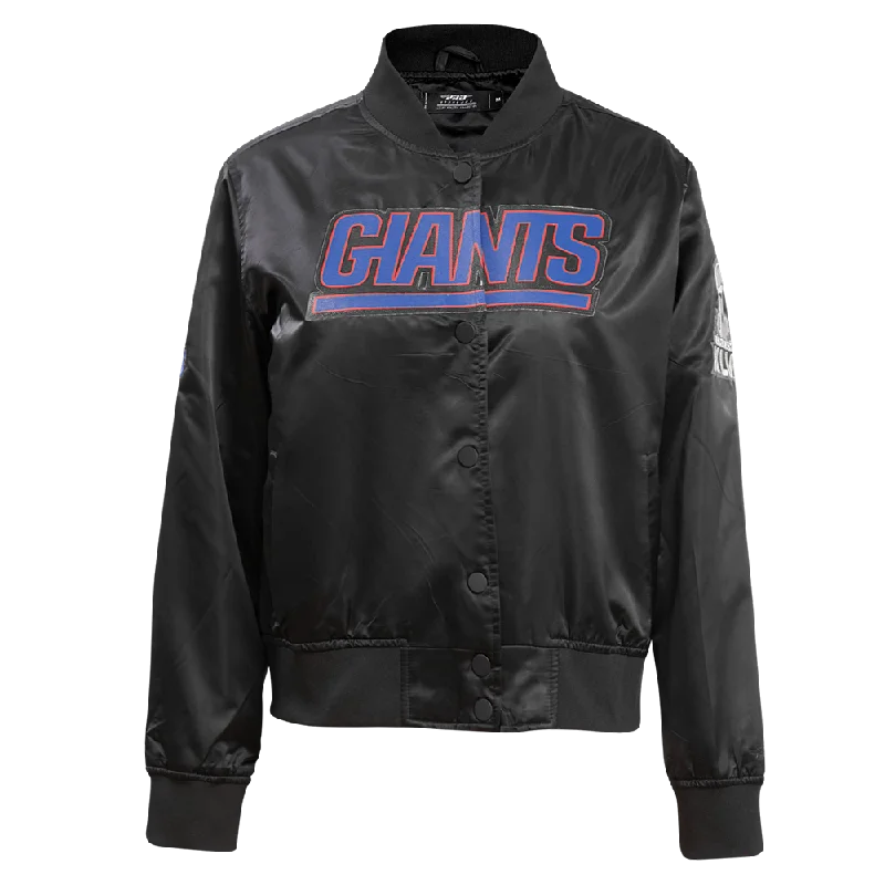 NFL NEW YORK GIANTS CLASSIC WOMEN'S SATIN JACKET (BLACK) Classic Women's Pin - striped NFL NEW YORK GIANTS CLASSIC WOMEN'S SATIN JACKET (BLACK) Classic Women's Pin - striped