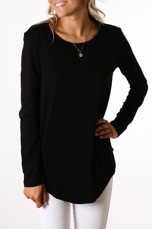 Megan Long Sleeve Top Black Minimalist Women's Casual
