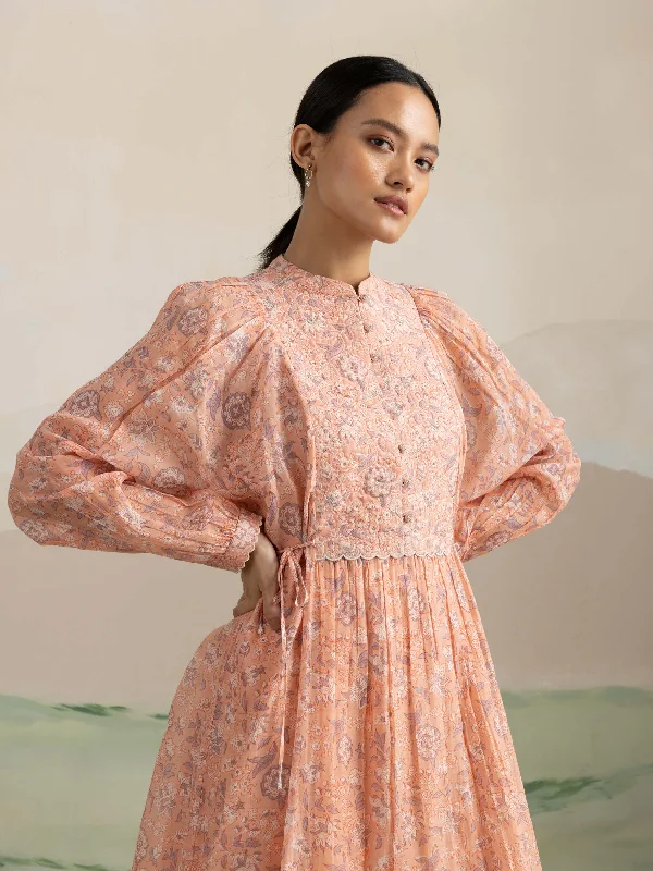 Juliet Peach Midi Dress Casual Women's Loose - fitting