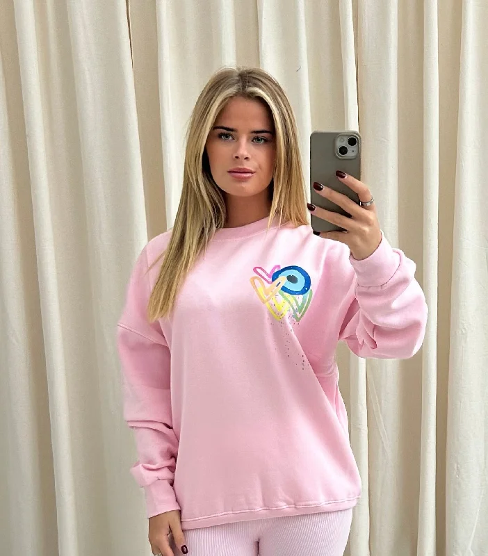 Neon Heart/Evil Eye Graffiti Sweatshirt Pink Dynamic Women's High - energy