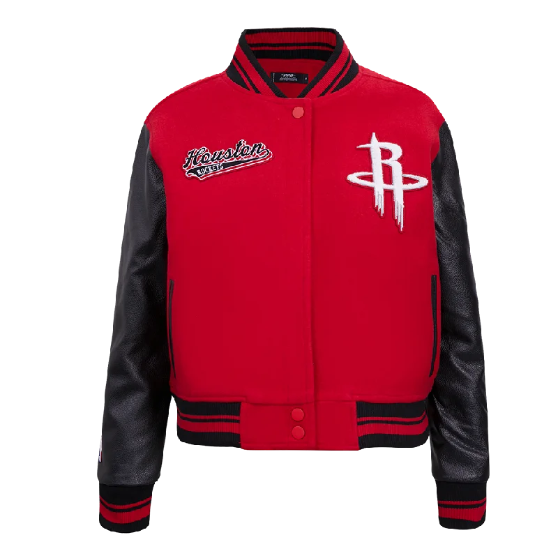 NBA HOUSTON ROCKETS SCRIPT TAIL WOMEN'S WOOL VARSITY JACKET (RED/BLACK)