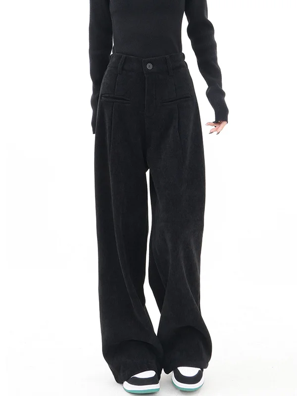 BerryBetty - High Waist Button Baggy Wide Leg Pants