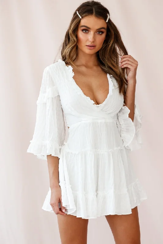 Albany Lace Up Back Frill Dress Puckered Fabric White purpose